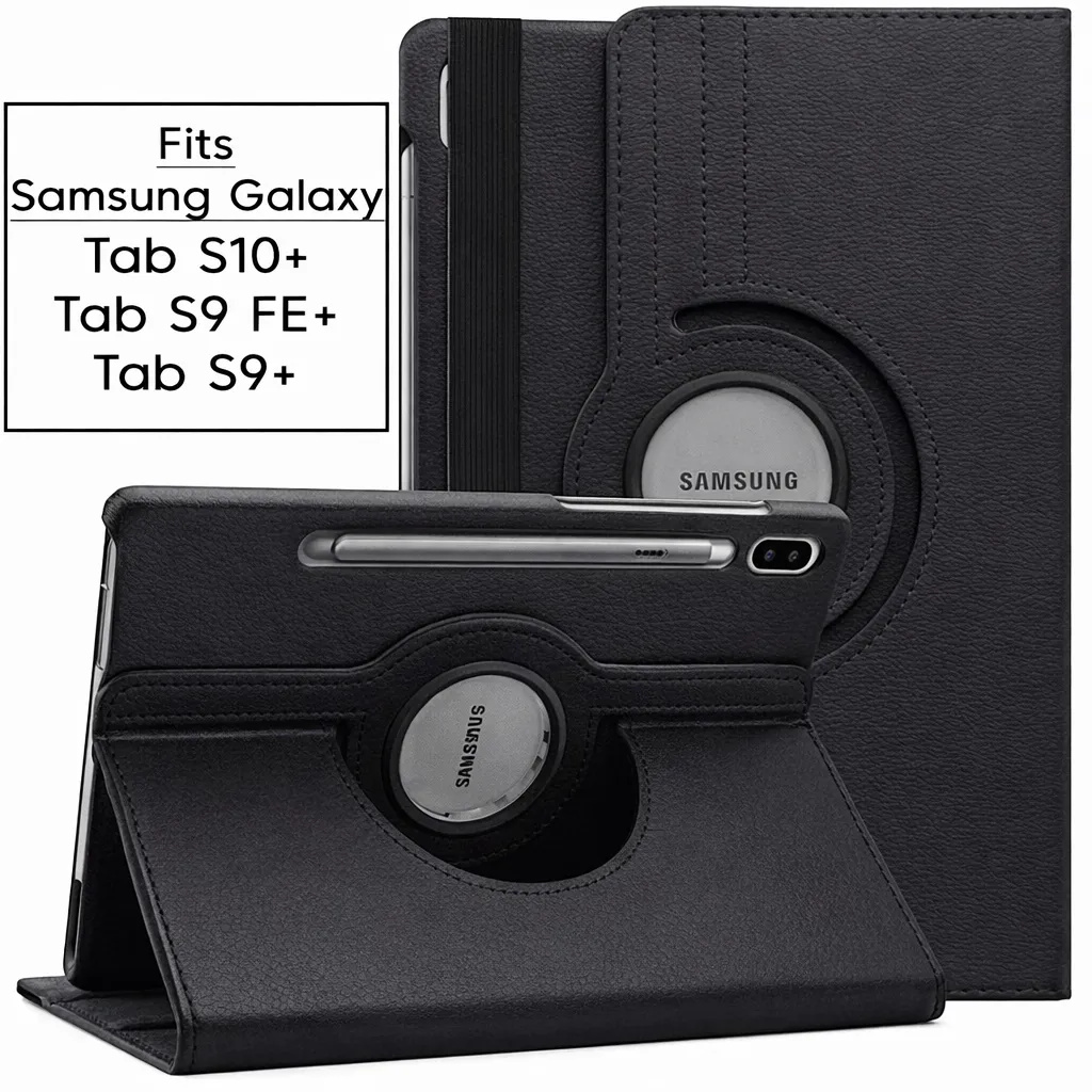TBP Black 360 Rotating Case for Samsung Tab S10 Plus/ S9 Plus/ S9 FE +