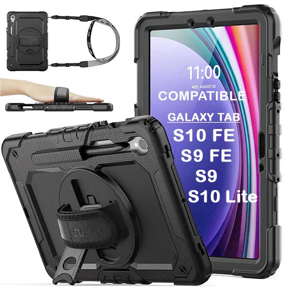 TOTDR Black Shoulder + Hand Strap Defender for Samsung Tab S10 FE / S10 Lite