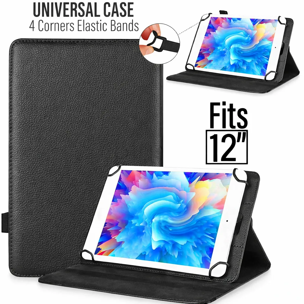 TBUNI Black 360 Multi-Device 360 Rotate w/ Strap universal Tab 12" for UNI 12" inch Tablet