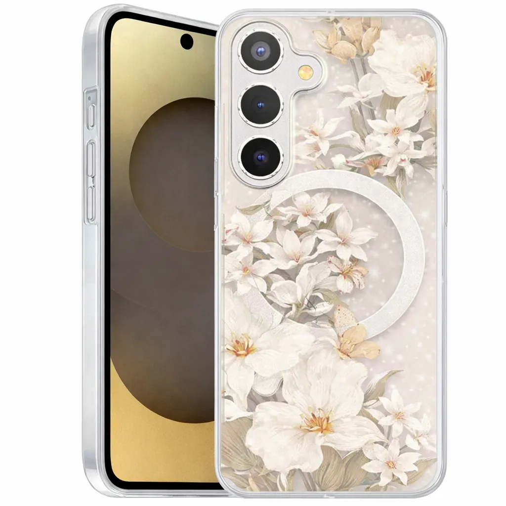 OTCR White Flowers MagSafe Floret Case Samsung Galaxy S25
