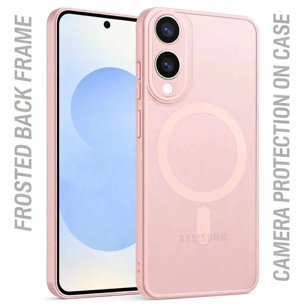 OTCR Rose Gold Matt Rubberized Magsafe Case for Samsung Galaxy S25 Edge