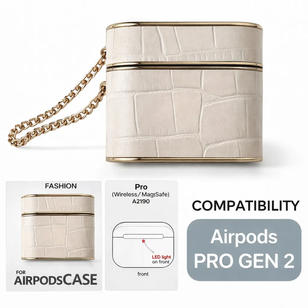 AC White Textured PU Airpods Pro (Gen 2)