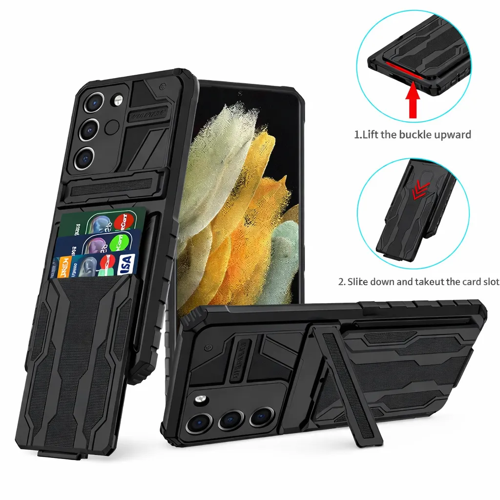OTDR Black Rugged Stand w/ Detachable Wallet for Samsung Galaxy S22 Plus