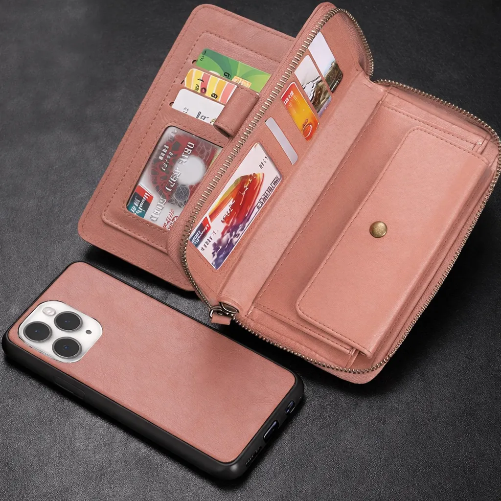 [POU19-23347] POU Rose Gold Zipper Wallet for Apple IPhone 13 Pro (6.1)
