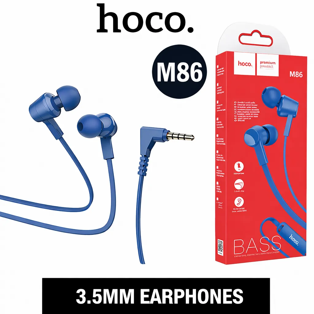 [AUD1-24293] AUD Hoco Retail Pack 3.5mm Wired Earphones M86 Blue
