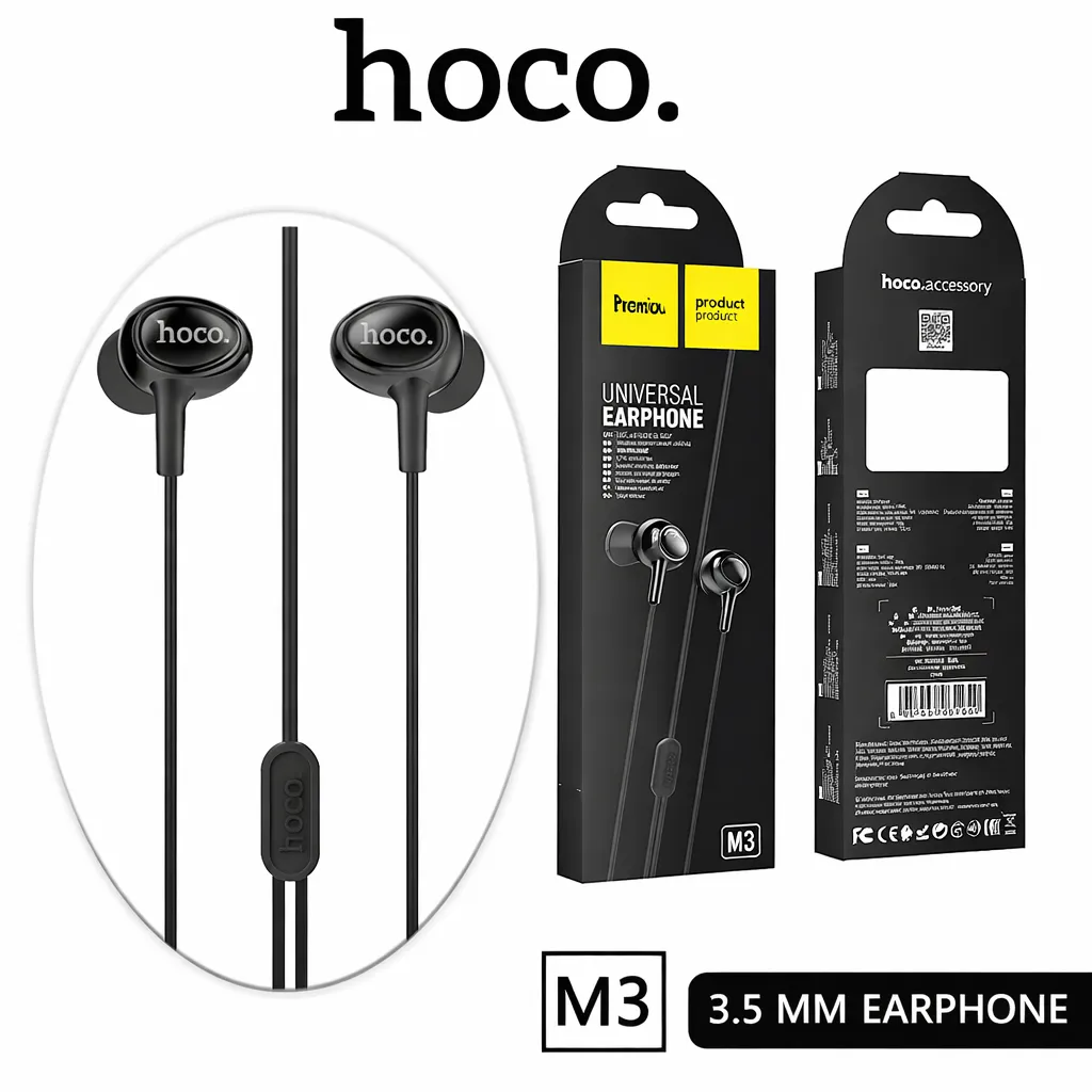 [AUD1-29897] AUD Hoco Retail Pack 3.5mm Wired Earphones M3 Black