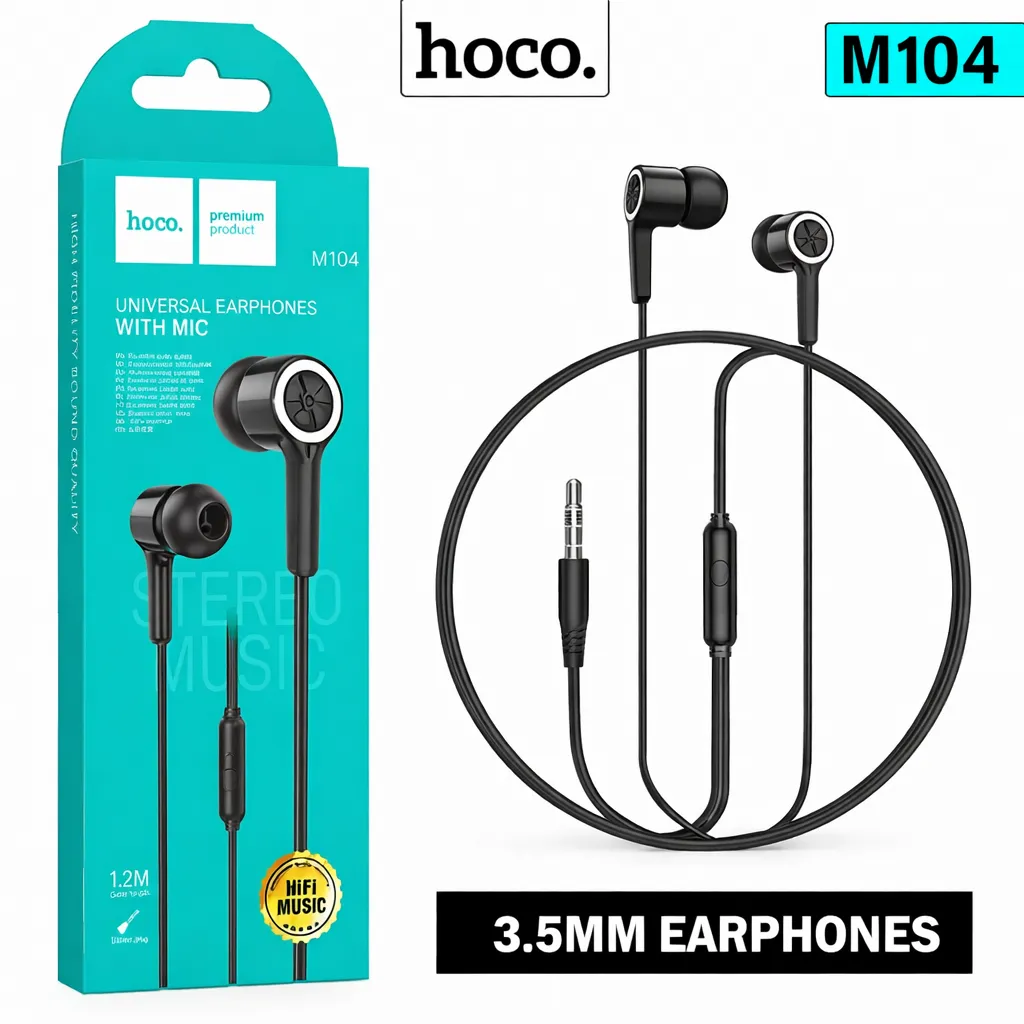 [AUD1-42351] AUD Hoco Retail Pack 3.5mm Wired Earphones M104 Black