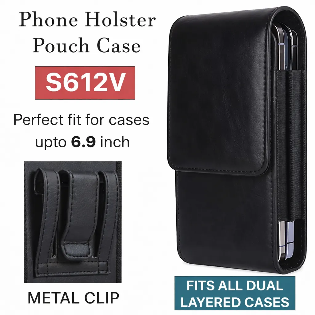 [POU11-22239] POU Black Belt Pouch Vertical w/ Card Slot + Metal Clip S601V for Apple iPhone 14 Pro Max (6.7)